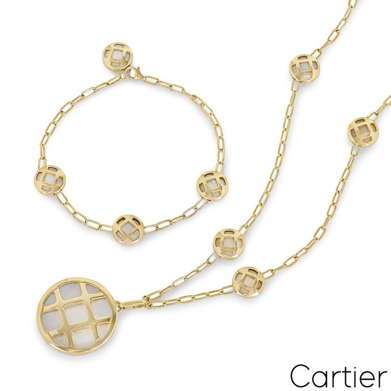 Cartier Yellow Gold Mother of Pearl Pasha Necklace and Bracelet Set For  Sale at 1stDibs