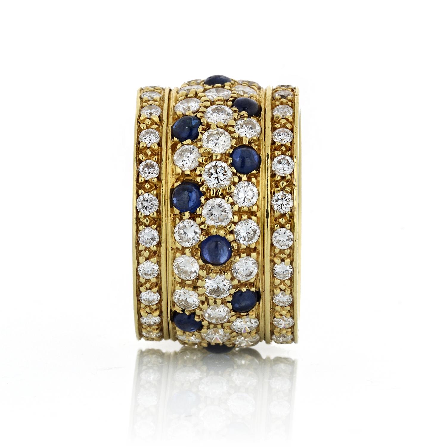 Cartier Yellow Gold Nigeria Sapphire Diamond Wide Band Ring For Sale 2