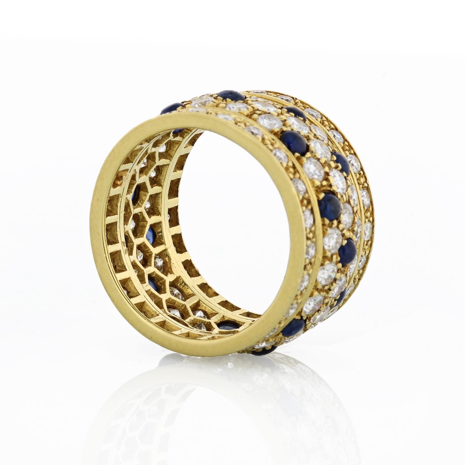 Cartier Yellow Gold Nigeria Sapphire Diamond Wide Band Ring For Sale 3