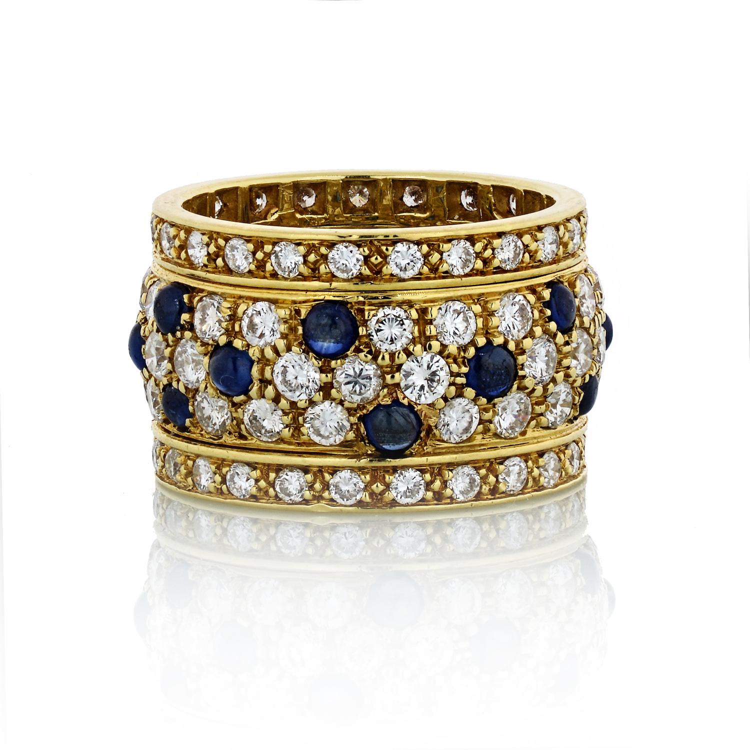 Cartier Yellow Gold Nigeria Sapphire Diamond Wide Band Ring For Sale 1