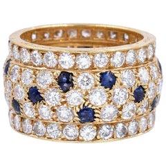 Cartier Yellow Gold Nigeria Sapphire Diamond Wide Band Ring