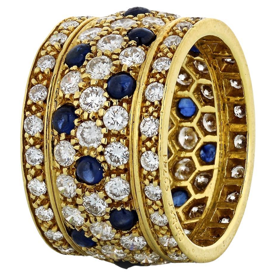 Cartier Yellow Gold Nigeria Sapphire Diamond Wide Band Ring