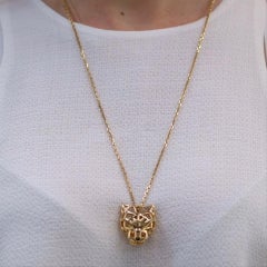 Cartier Yellow Gold Panther De Skeleton Head Long Chain Necklace