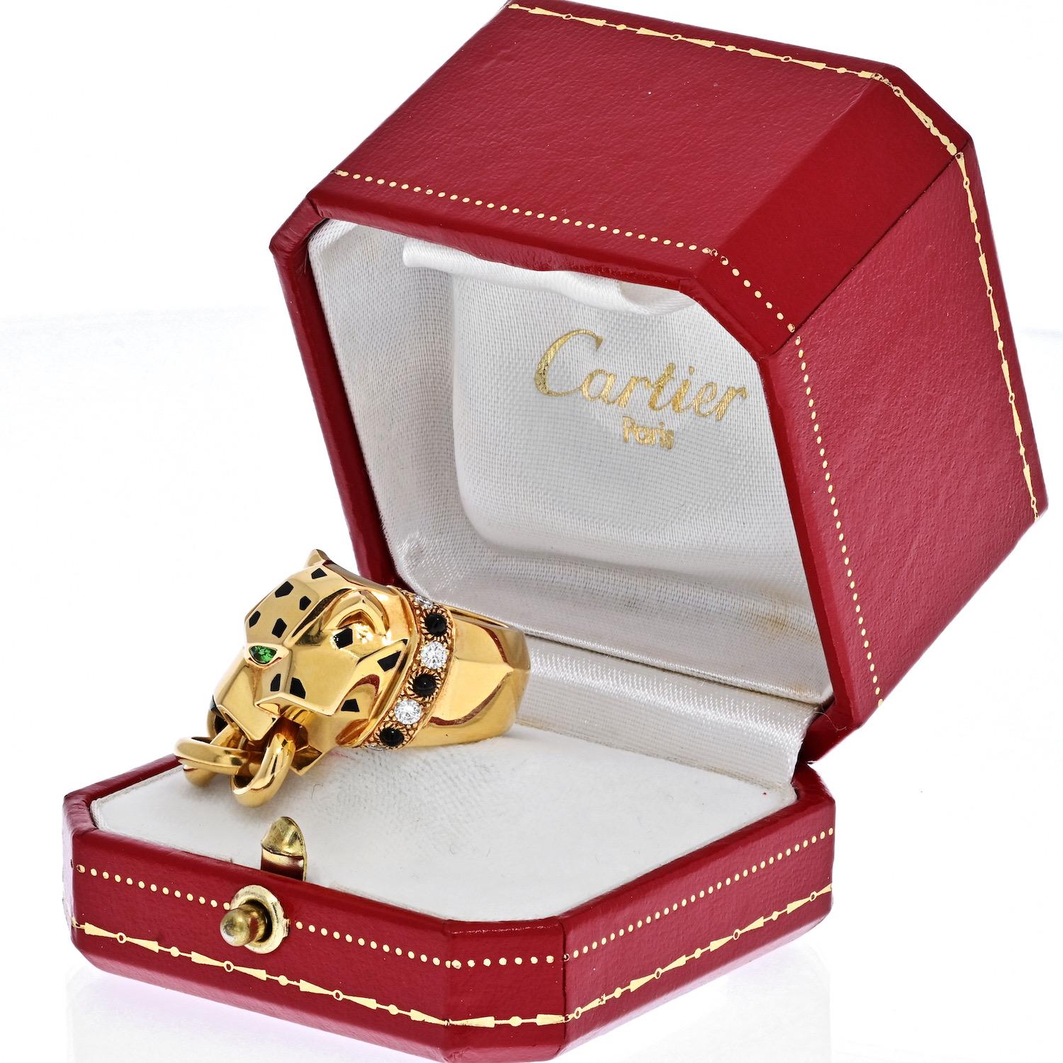 Modern Cartier 18K Yellow Gold Panther With The Chain in Mouth Ring