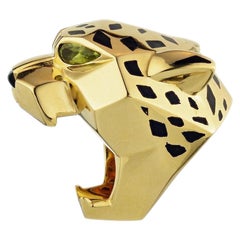 Cartier Yellow Gold Panthère De Lacquer Peridots Onyx Ring