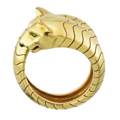 Cartier Yellow Gold Panthere Head Lakarda Green Eyes Onyx Nose Wrap Around Ring