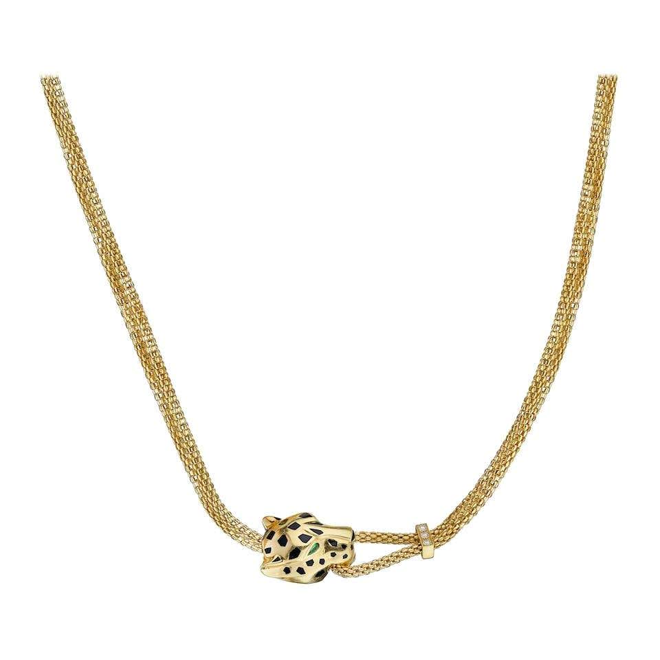 Cartier Yellow Gold Panthere Head Mesh Chain Necklace For Sale At cartier-yellow-gold-panthere-head-mesh-chain-necklace-for-sale-at