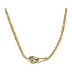Cartier Yellow Gold Panthere Head Mesh Chain Necklace