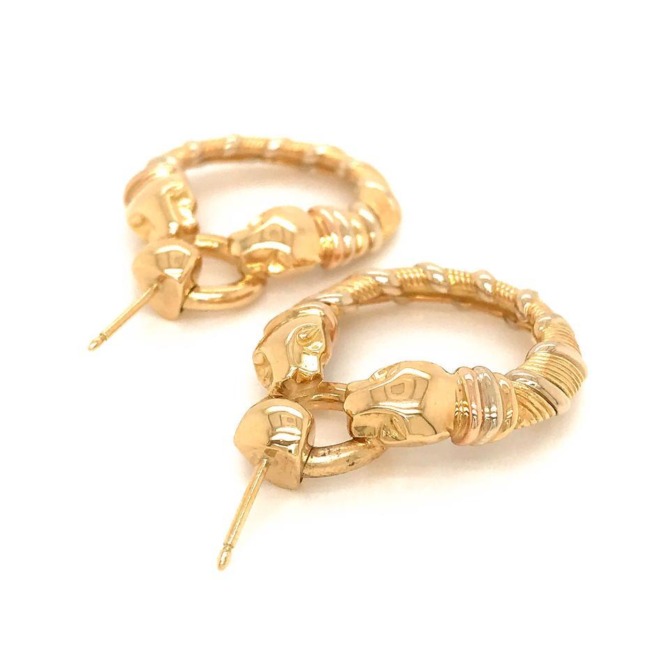 Modern Cartier Yellow Gold Panthere Women's Tri-gold Hoop Dangle Earrings