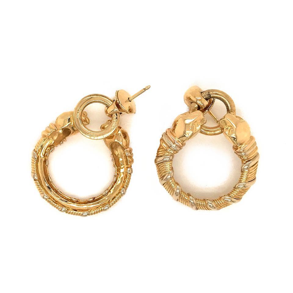 Cartier Yellow Gold Panthere Women's Tri-gold Hoop Dangle Earrings 1