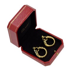 Cartier Yellow Gold Panthere Women's Tri-gold Hoop Dangle Earrings