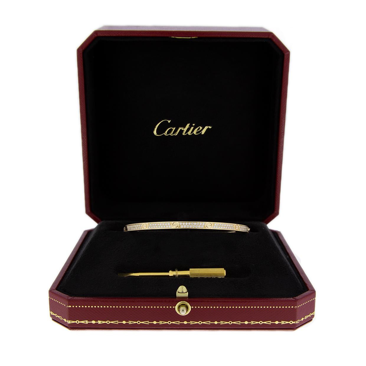Women's Cartier Yellow Gold Pave Diamond Love Bangle Bracelet