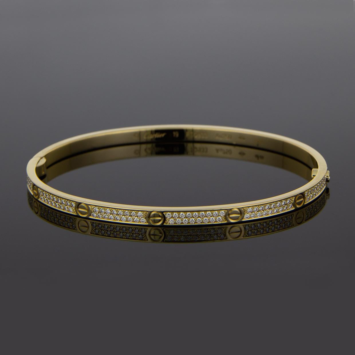 Cartier Yellow Gold Pave Diamond Love Bangle Bracelet 3