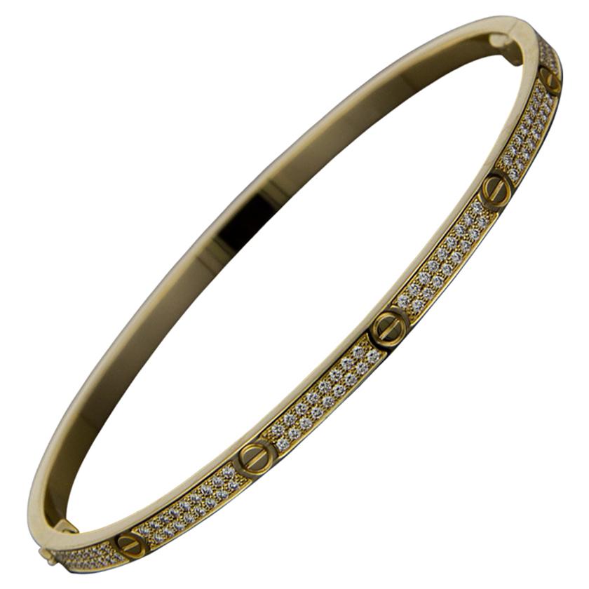 Cartier Yellow Gold Pave Diamond Love Bangle Bracelet