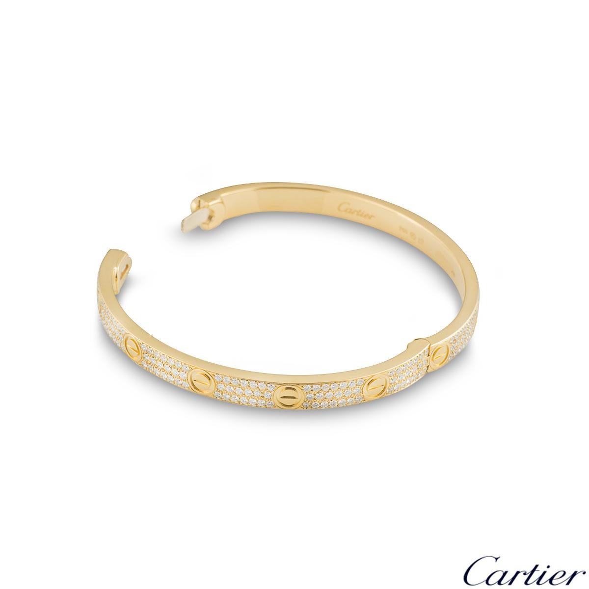 Cartier Gelbgold Pave Diamond Love Armband N6035018 im Zustand „Hervorragend“ in London, GB