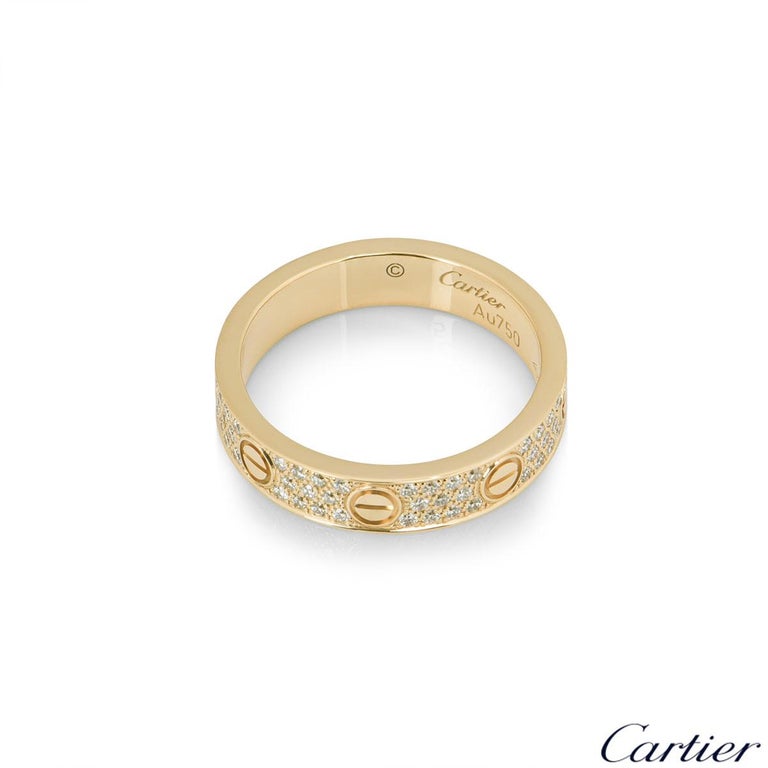 Cartier Yellow Gold Pave Diamond Love Ring In Excellent Condition For Sale In London, GB