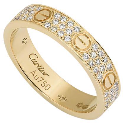 Cartier Yellow Gold Pave Diamond Love Wedding Ring Size 57 B4083300 For Sale
