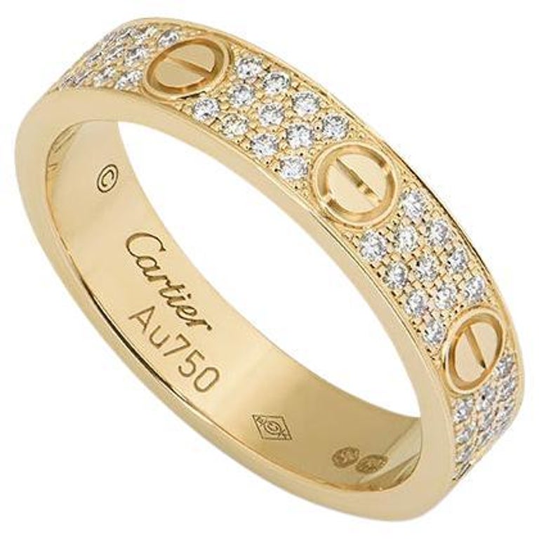 Cartier Love-Ring aus Gelbgold mit Pavé-Diamant im Angebot bei 1stDibs | cartier  ring mit steinen, cartier ring gold mit stein, cartier ring ein stein
