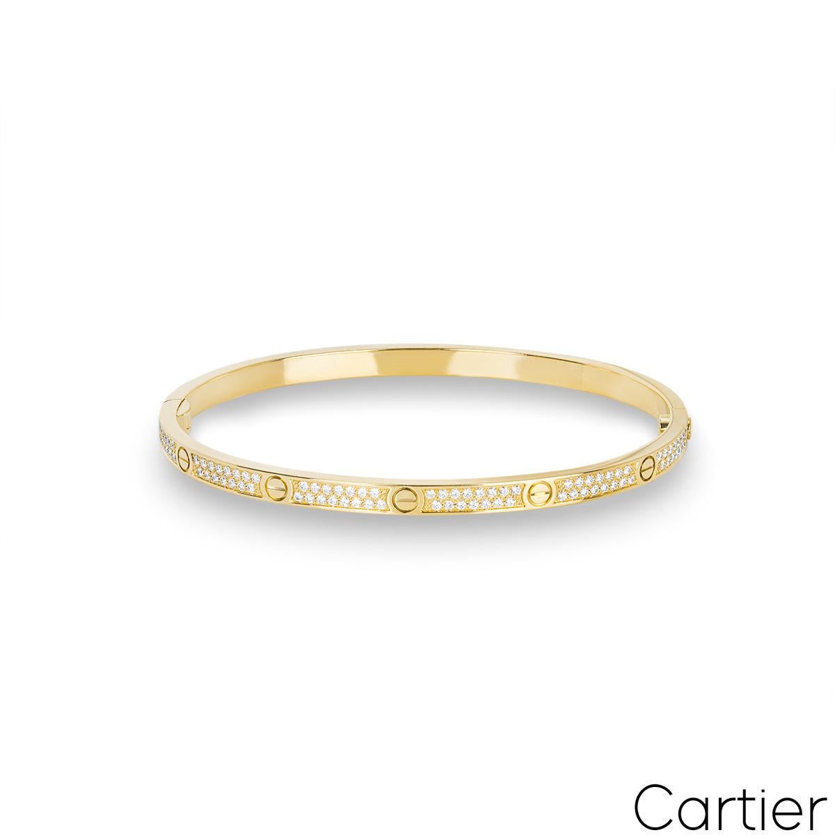 Round Cut Cartier Yellow Gold Pave Diamond SM Love Bracelet
