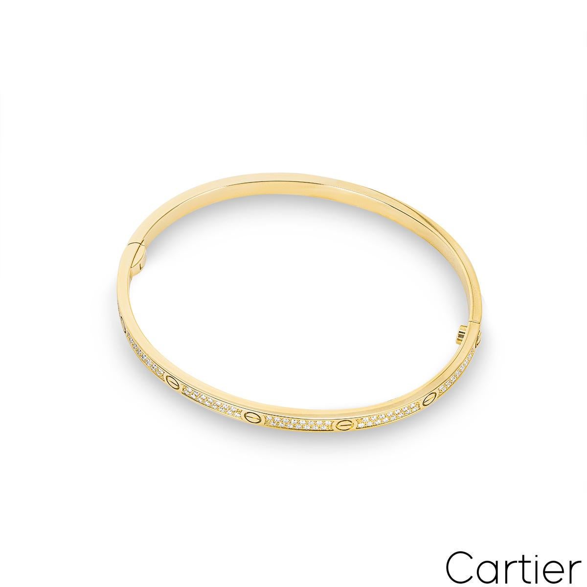 Cartier Yellow Gold Pave Diamond SM Love Bracelet In Excellent Condition In London, GB