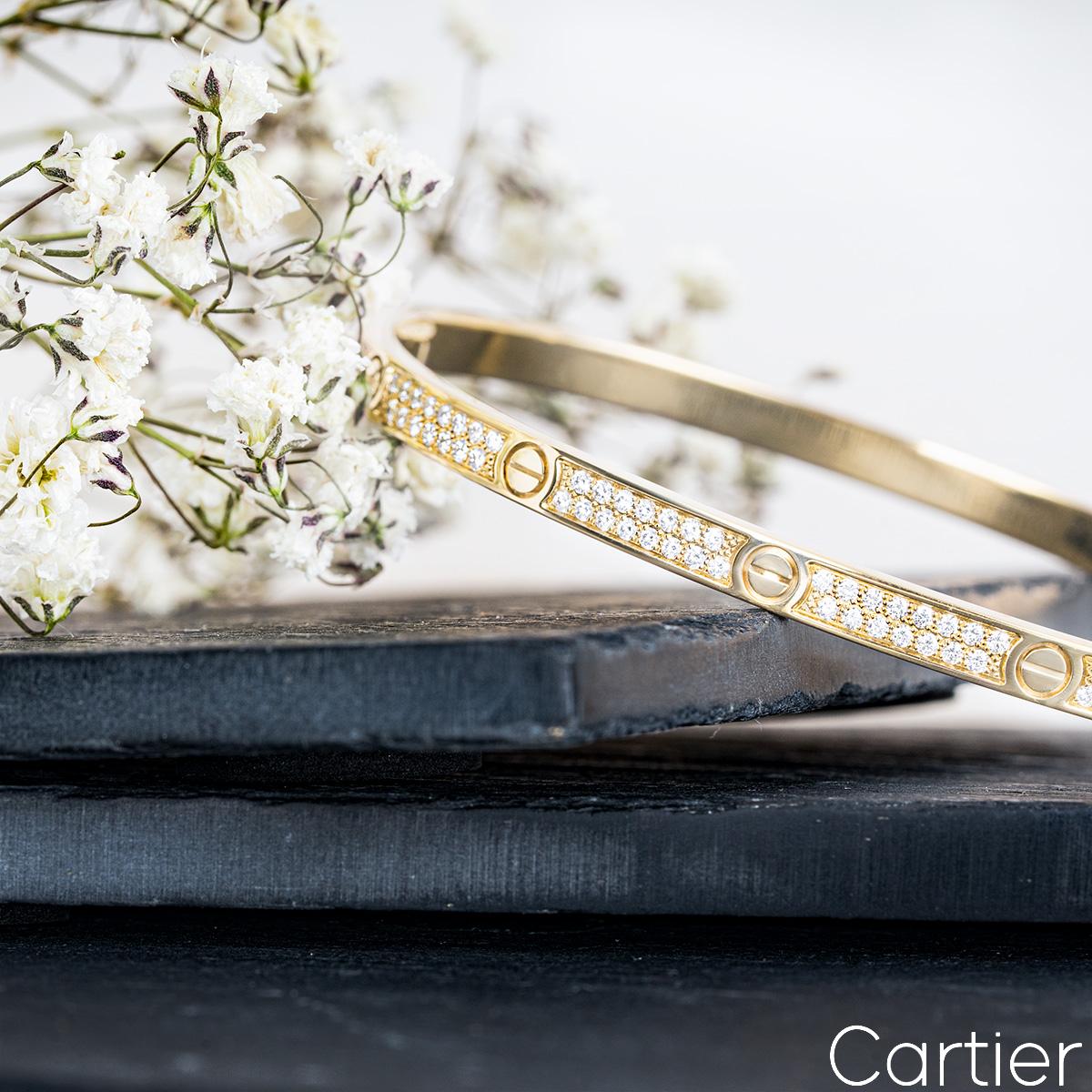 Women's or Men's Cartier Yellow Gold Pave Diamond SM Love Bracelet