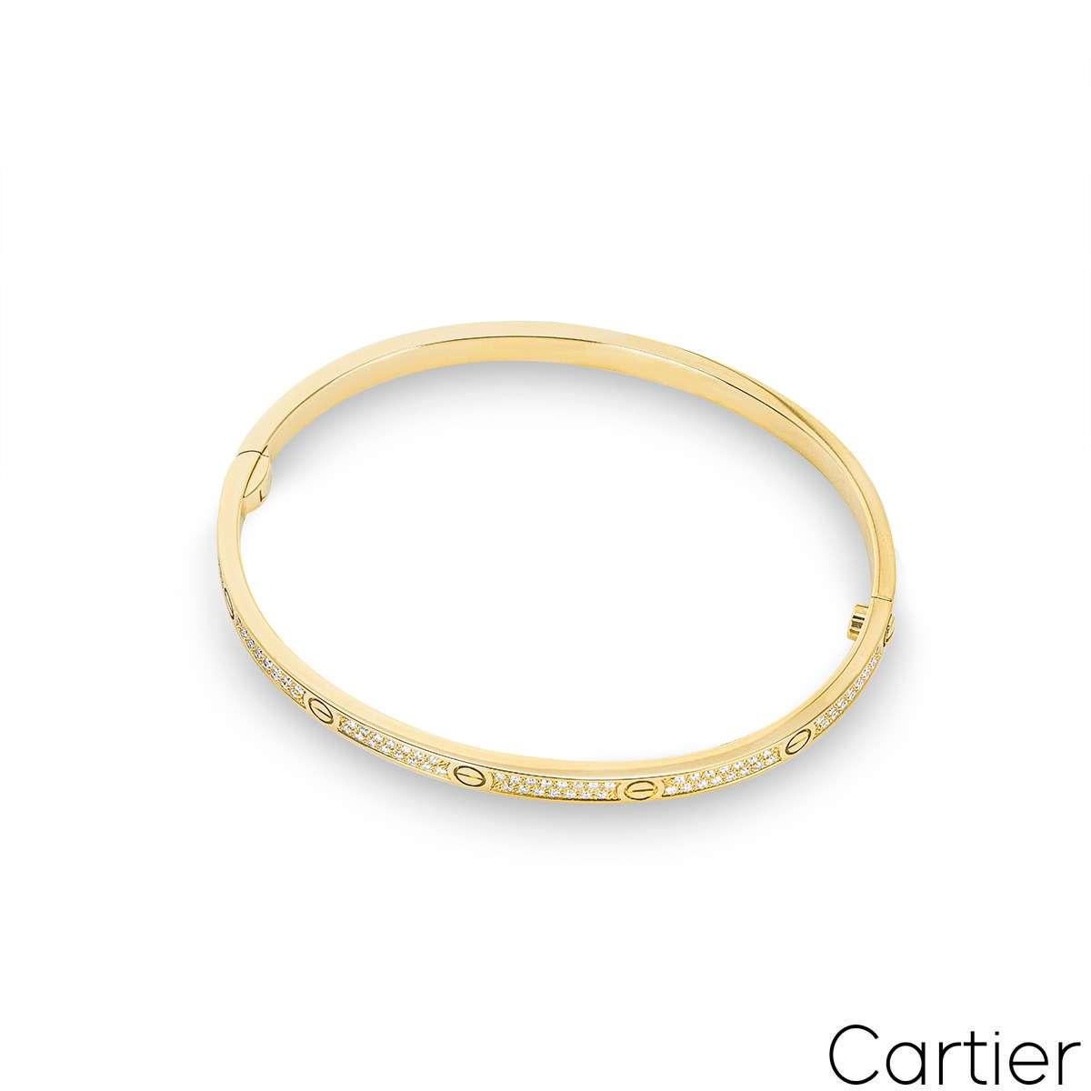 Cartier Yellow Gold Pave Diamond SM Love Bracelet Size 17 N6710617 In Excellent Condition For Sale In London, GB