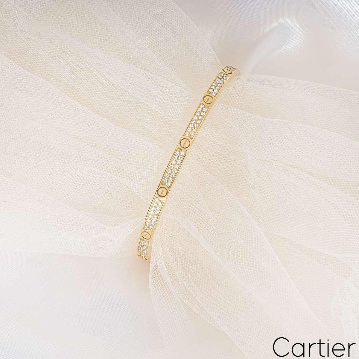 Cartier Yellow Gold Pave Diamond SM Love Bracelet Size 17 N6710617 For Sale 2