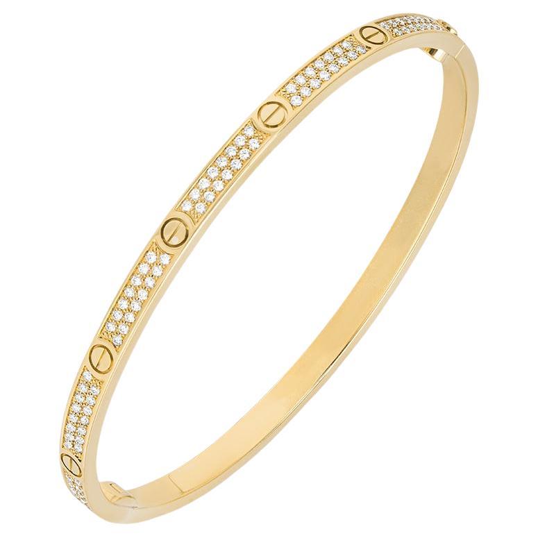 Cartier Yellow Gold Pave Diamond SM Love Bracelet Size 17 N6710617