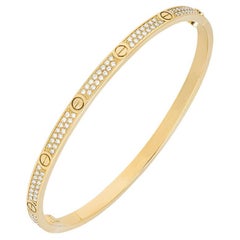 Cartier Yellow Gold Pave Diamond SM Love Bracelet Size 17 N6710617