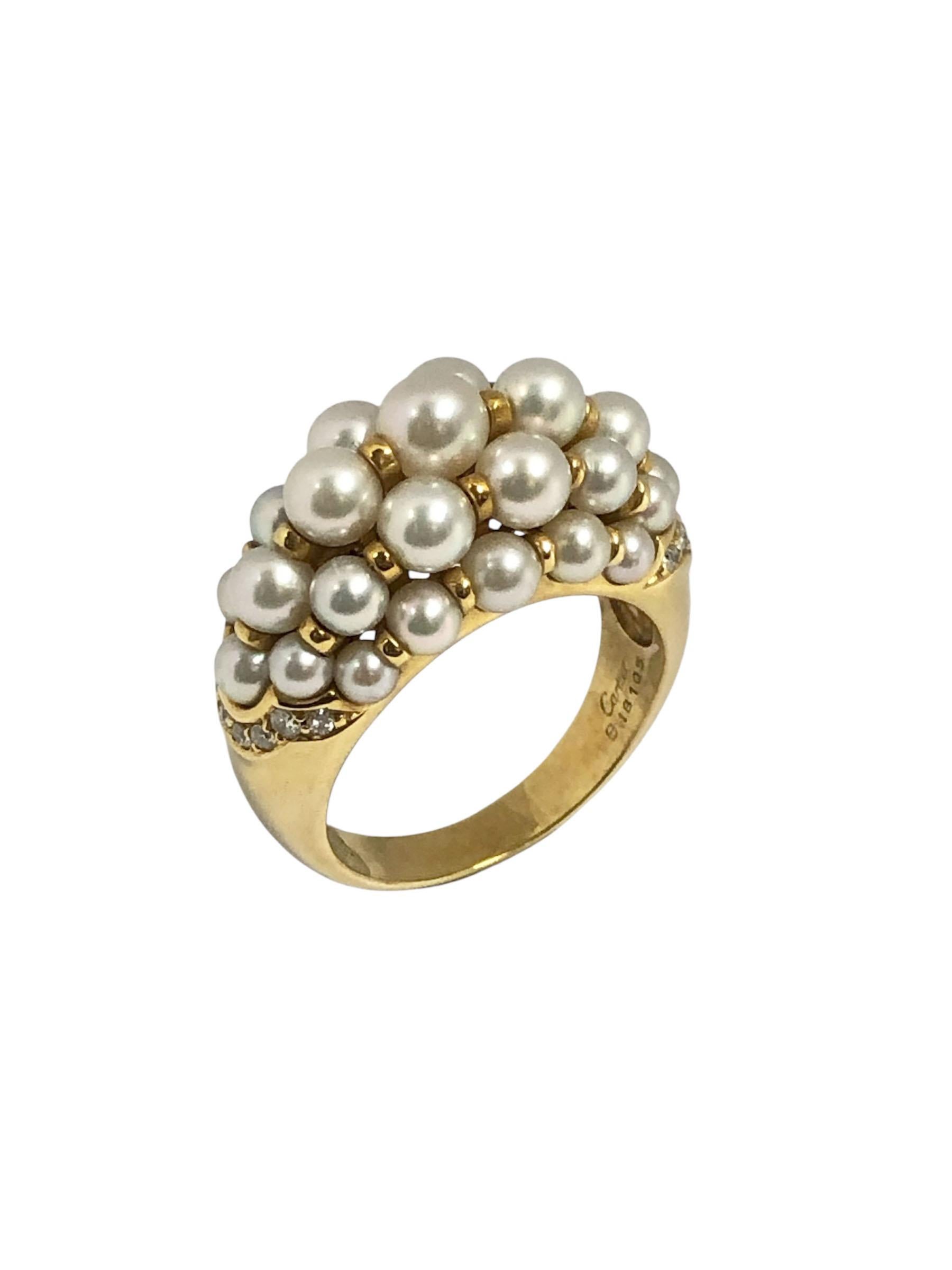 Taglio rotondo Anello Bombay Dome con perle e diamanti in oro giallo di Cartier in vendita
