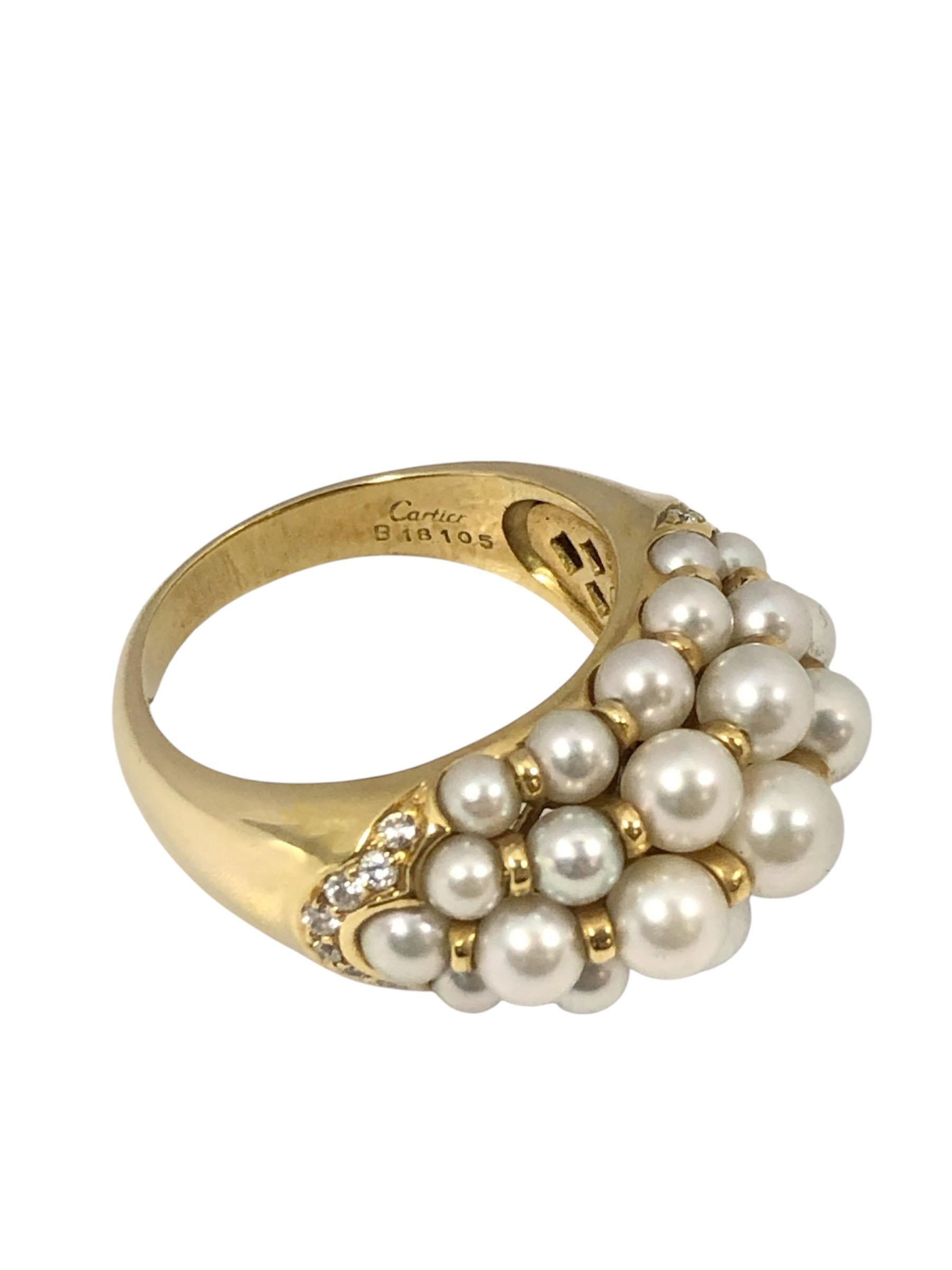 Anello Bombay Dome con perle e diamanti in oro giallo di Cartier In condizioni ottime in vendita a Chicago, IL