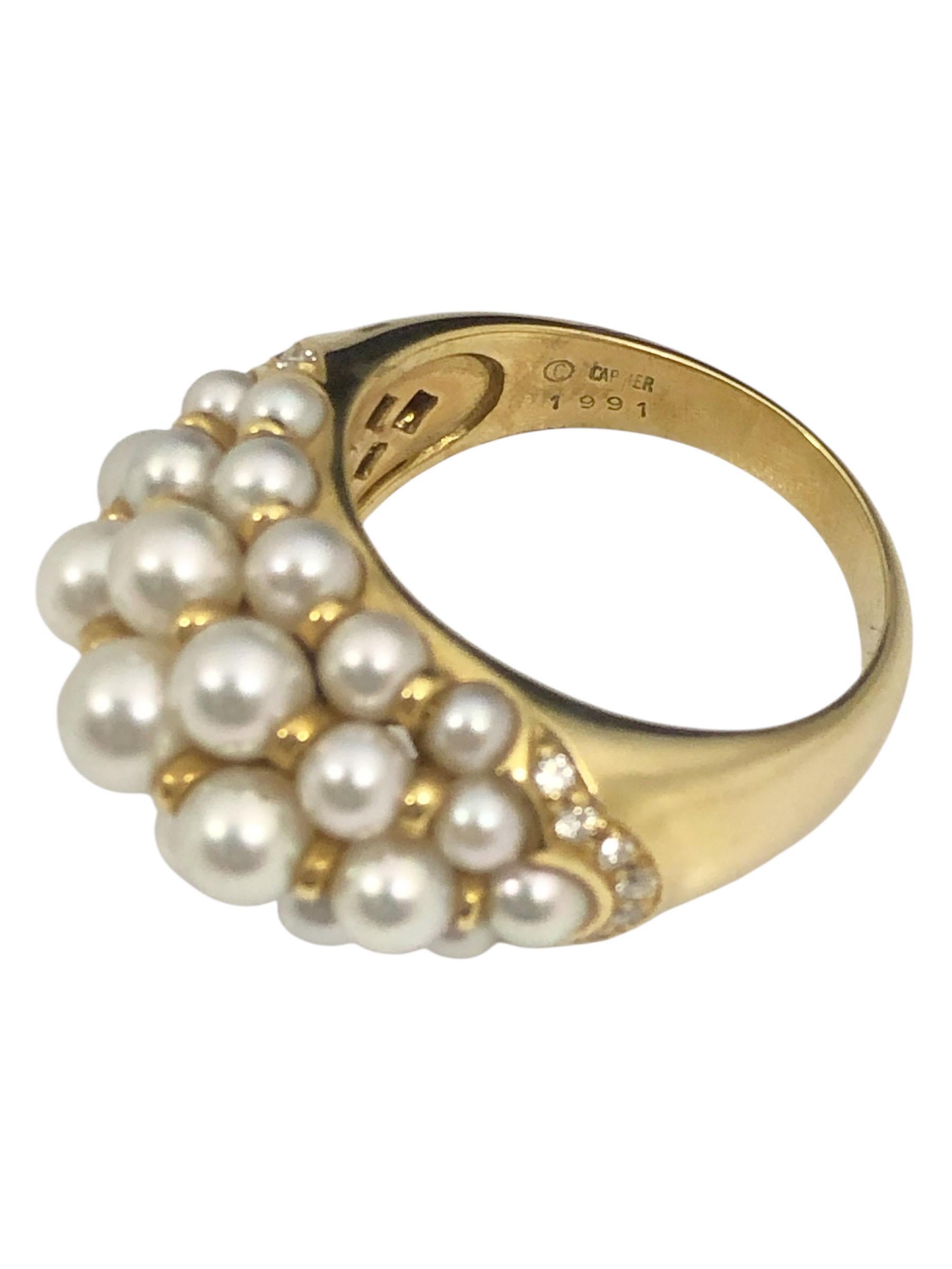 da uomo o donna Anello Bombay Dome con perle e diamanti in oro giallo di Cartier in vendita
