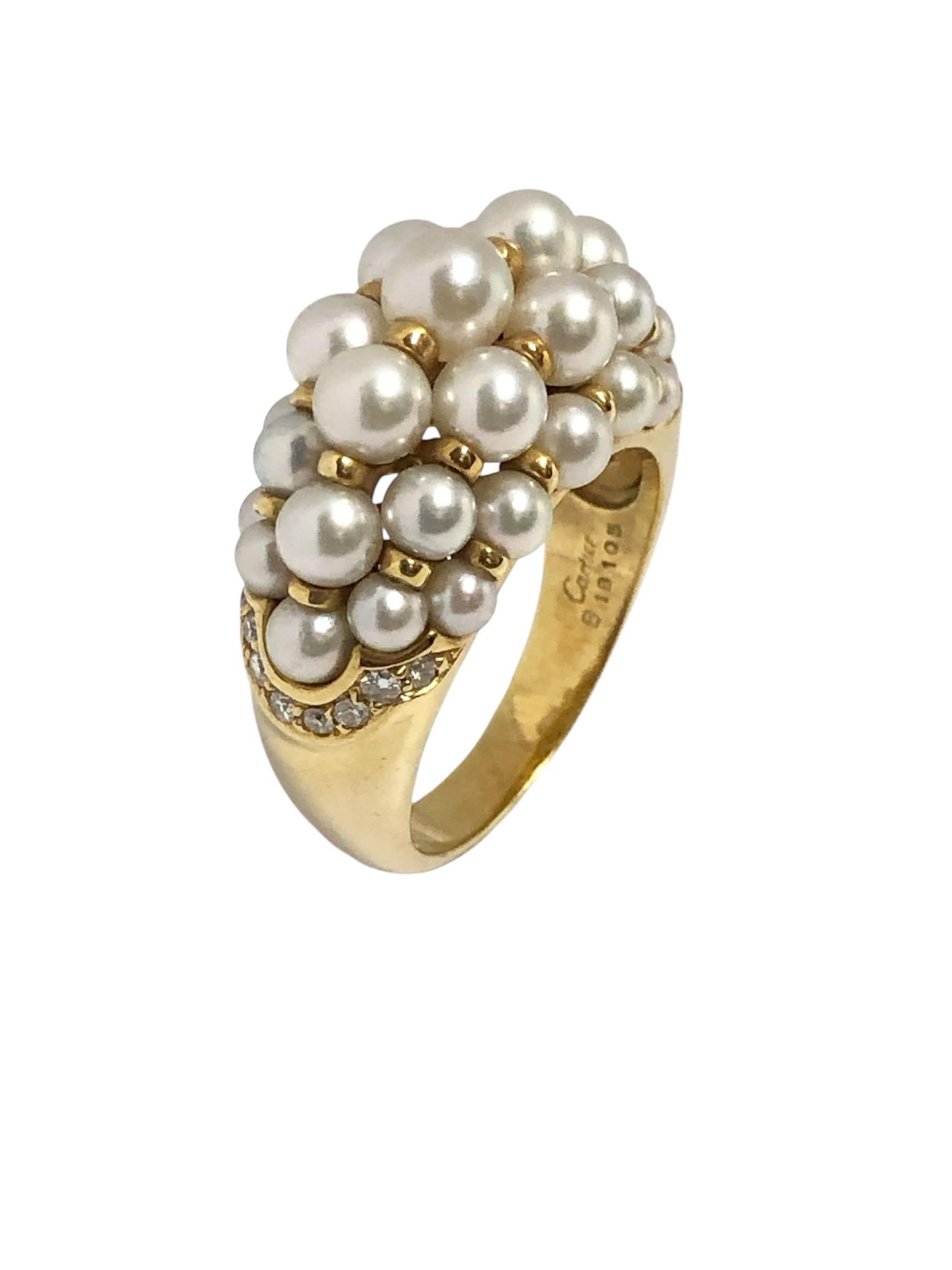 Anello Bombay Dome con perle e diamanti in oro giallo di Cartier in vendita 1