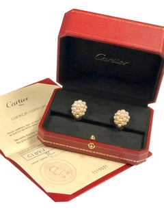 Boucles d'oreilles Bombay en or jaune, perles et diamants en forme de dôme, Cartier