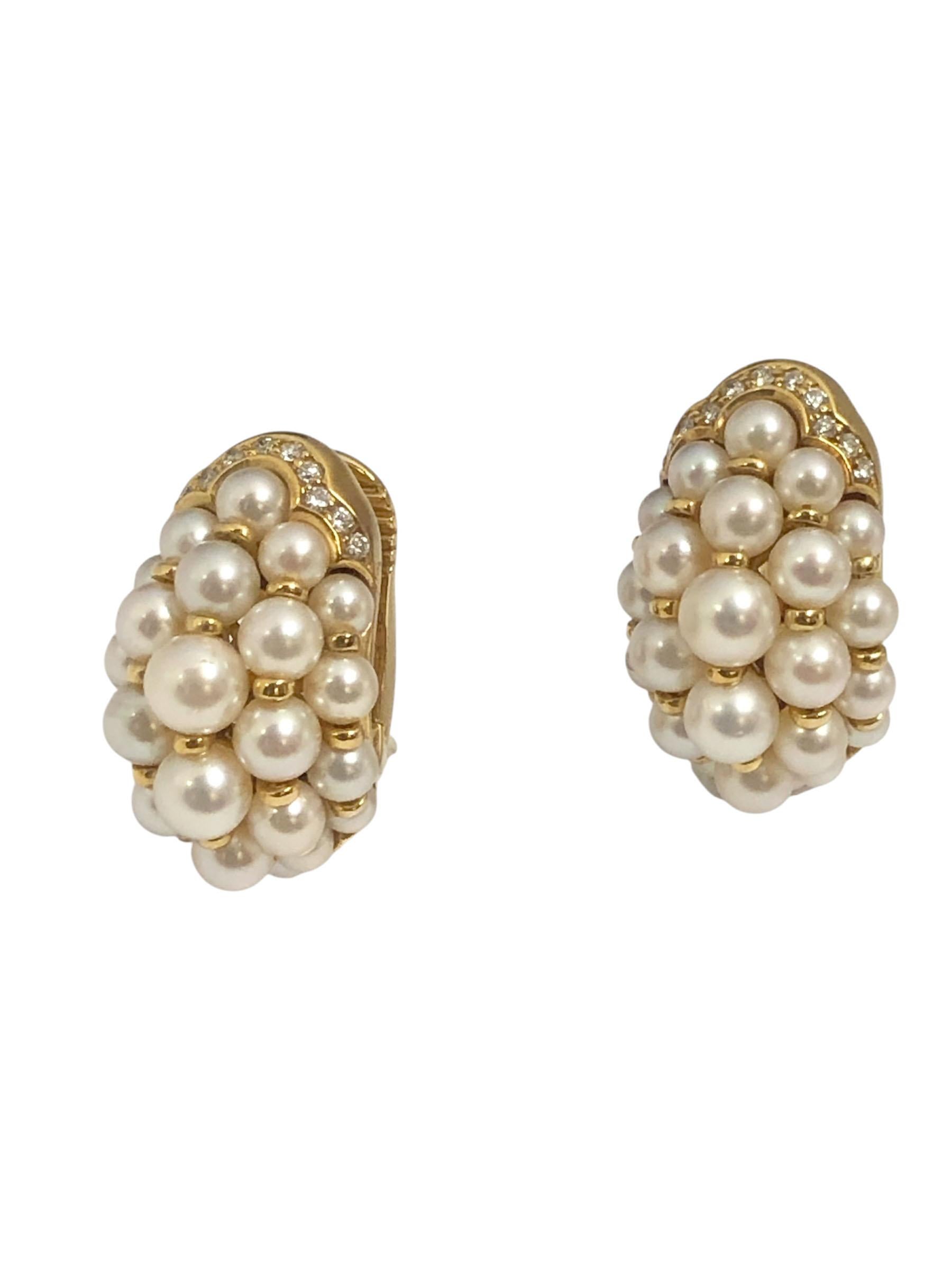 Taglio rotondo Orecchini Bombay con perle e diamanti in oro giallo di Cartier in vendita