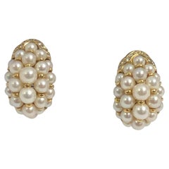 Cartier Yellow Gold Pearl Diamond Domed Bombay Earrings