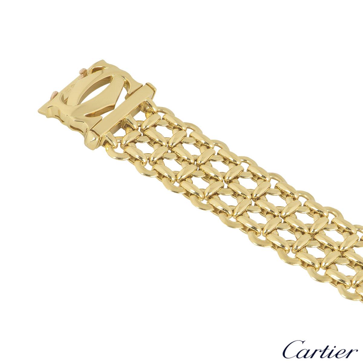 An 18k yellow gold bracelet by Cartier from the Penelope collection. The bracelet comprises of the iconic double c motif clasp on a 3 row cable style chain. The bracelet has a length of 7.00 inches and a gross weight of 60.00 grams. The bracelet