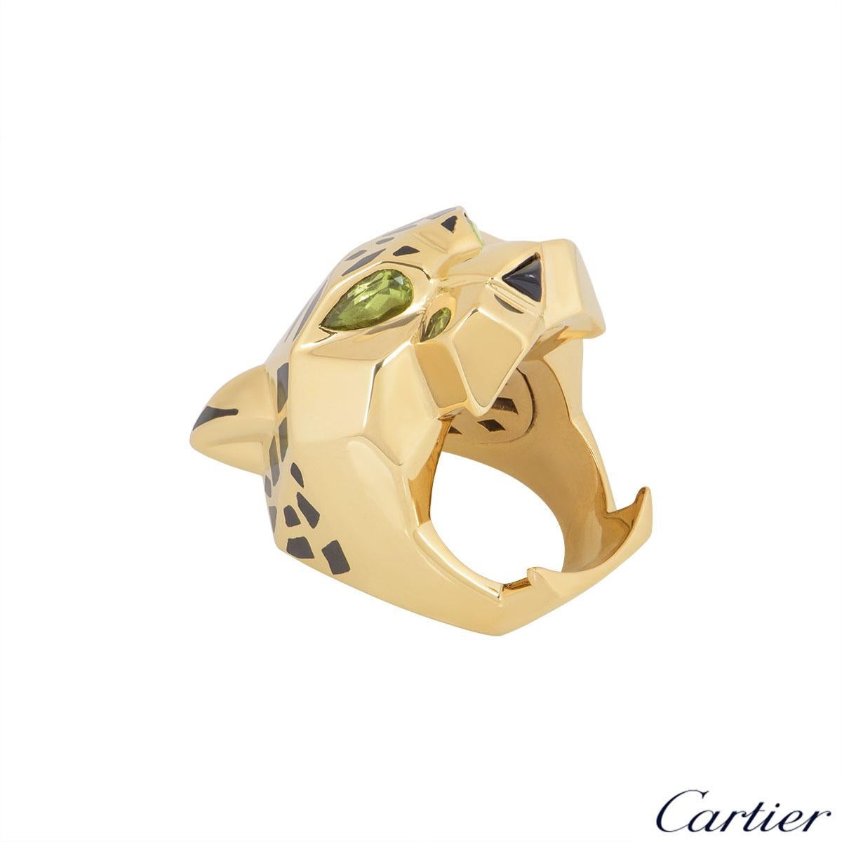 Cartier Yellow Gold Peridot and Onyx Panthere Ring In Excellent Condition In London, GB
