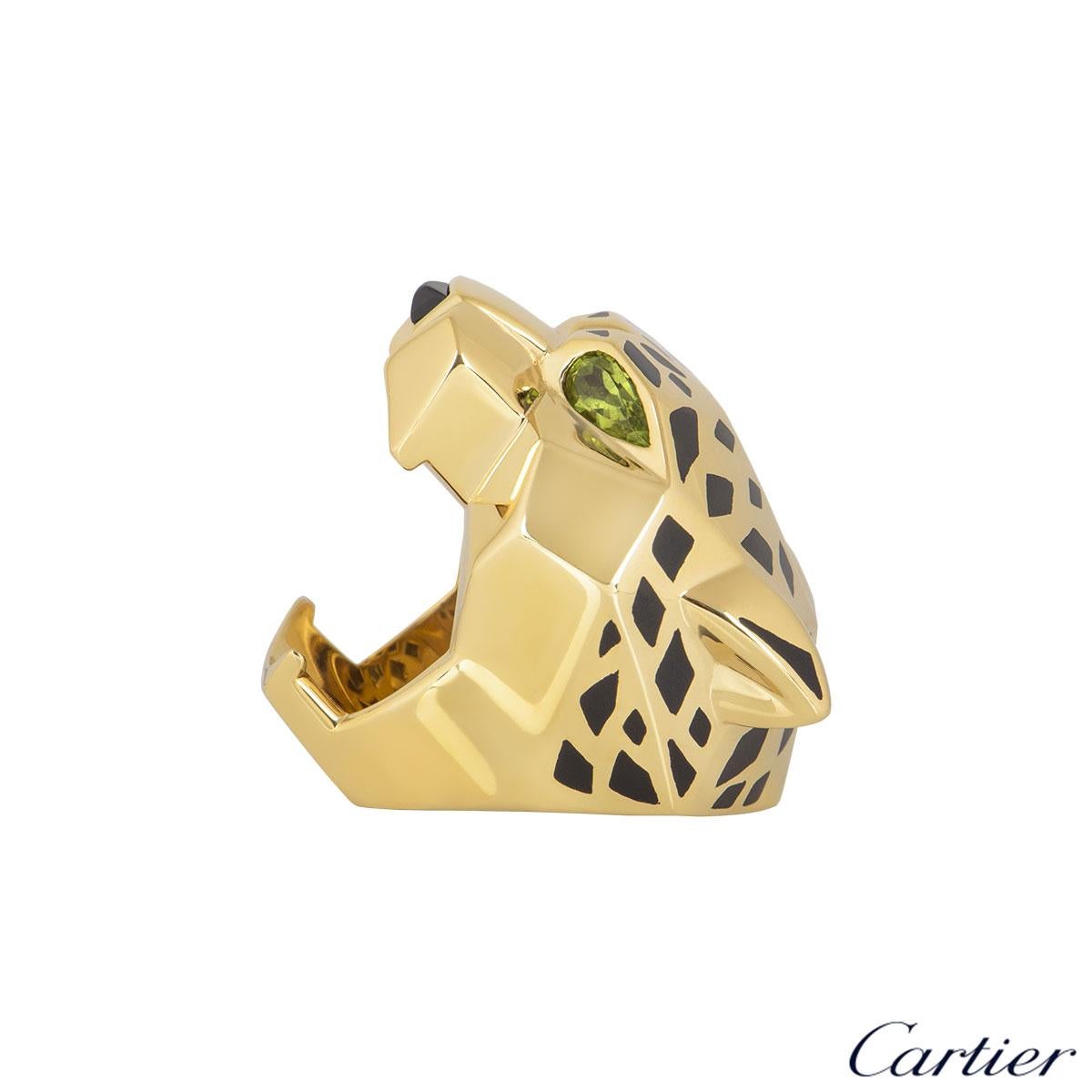 Women's or Men's Cartier Yellow Gold Peridot and Onyx Panthere Ring
