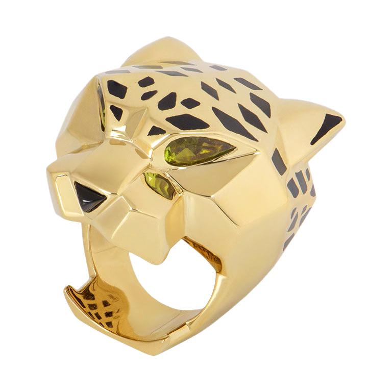 Cartier Yellow Gold Peridot and Onyx Panthere Ring