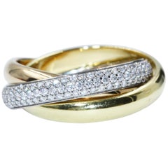 Cartier Yellow Gold Pink Gold White Gold Trinity De 3 Bands Diamonds Ring