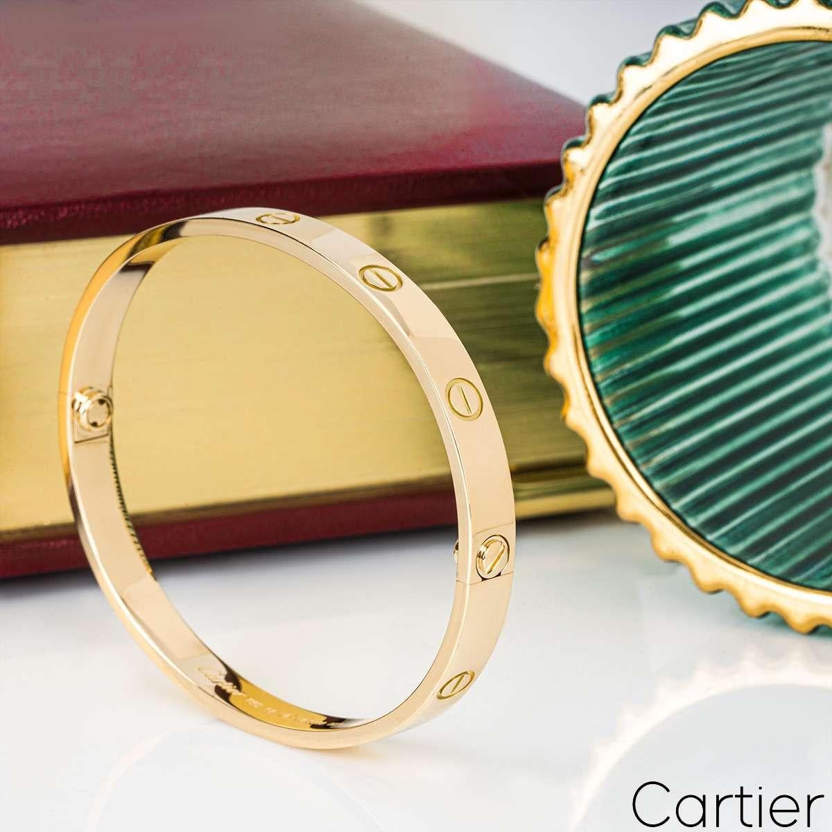 Cartier Yellow Gold Plain Love Bracelet Size 18 B6035518 In Excellent Condition For Sale In London, GB