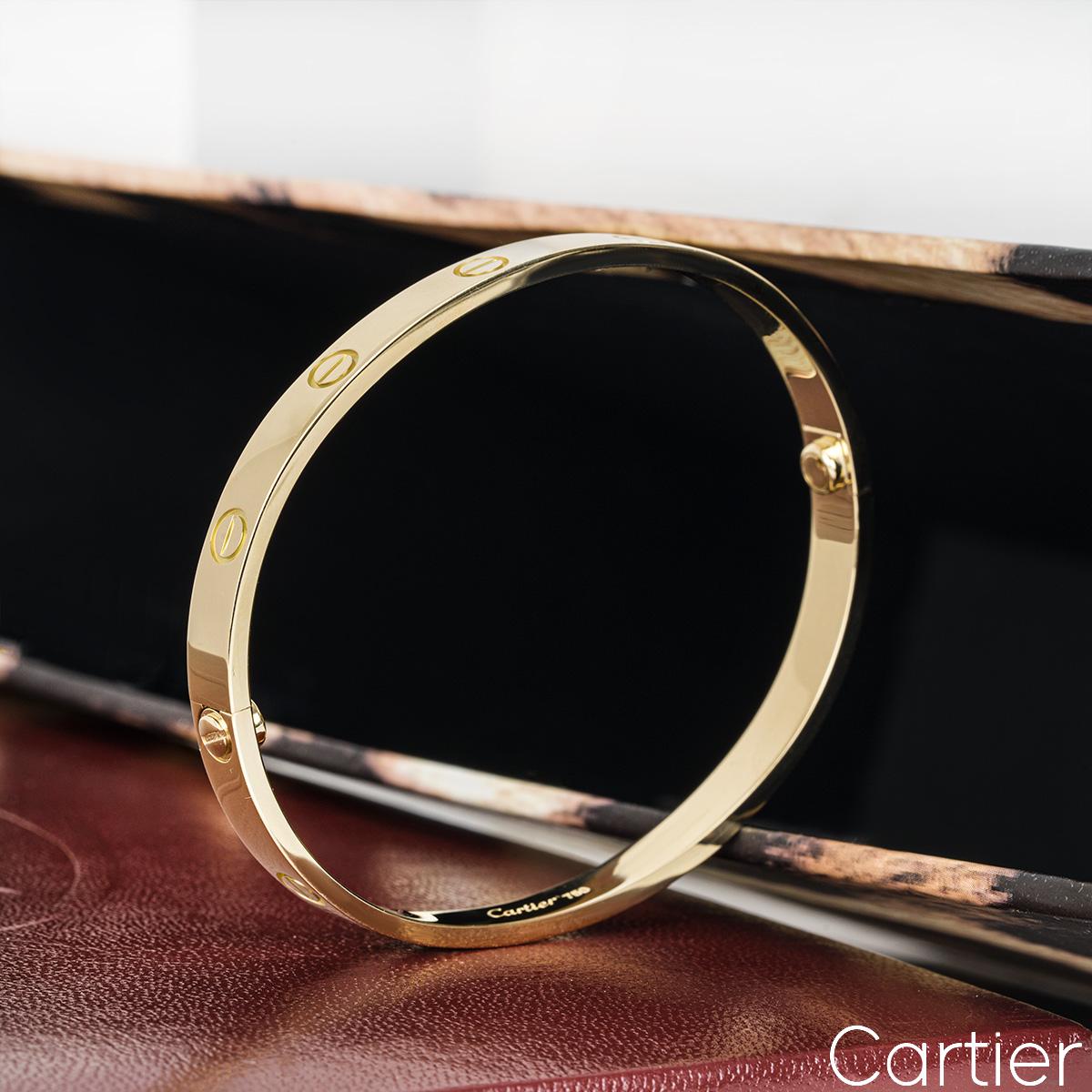Cartier Yellow Gold Plain Love Bracelet Size 21 B6035521 For Sale 2