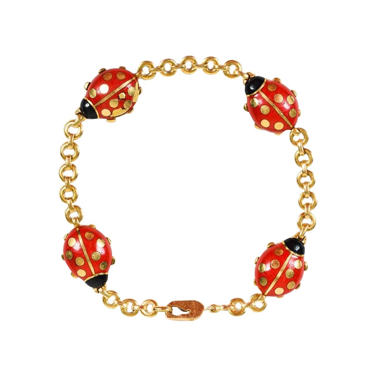 Cartier Yellow Gold Red Enamel Ladybug Bracelet
