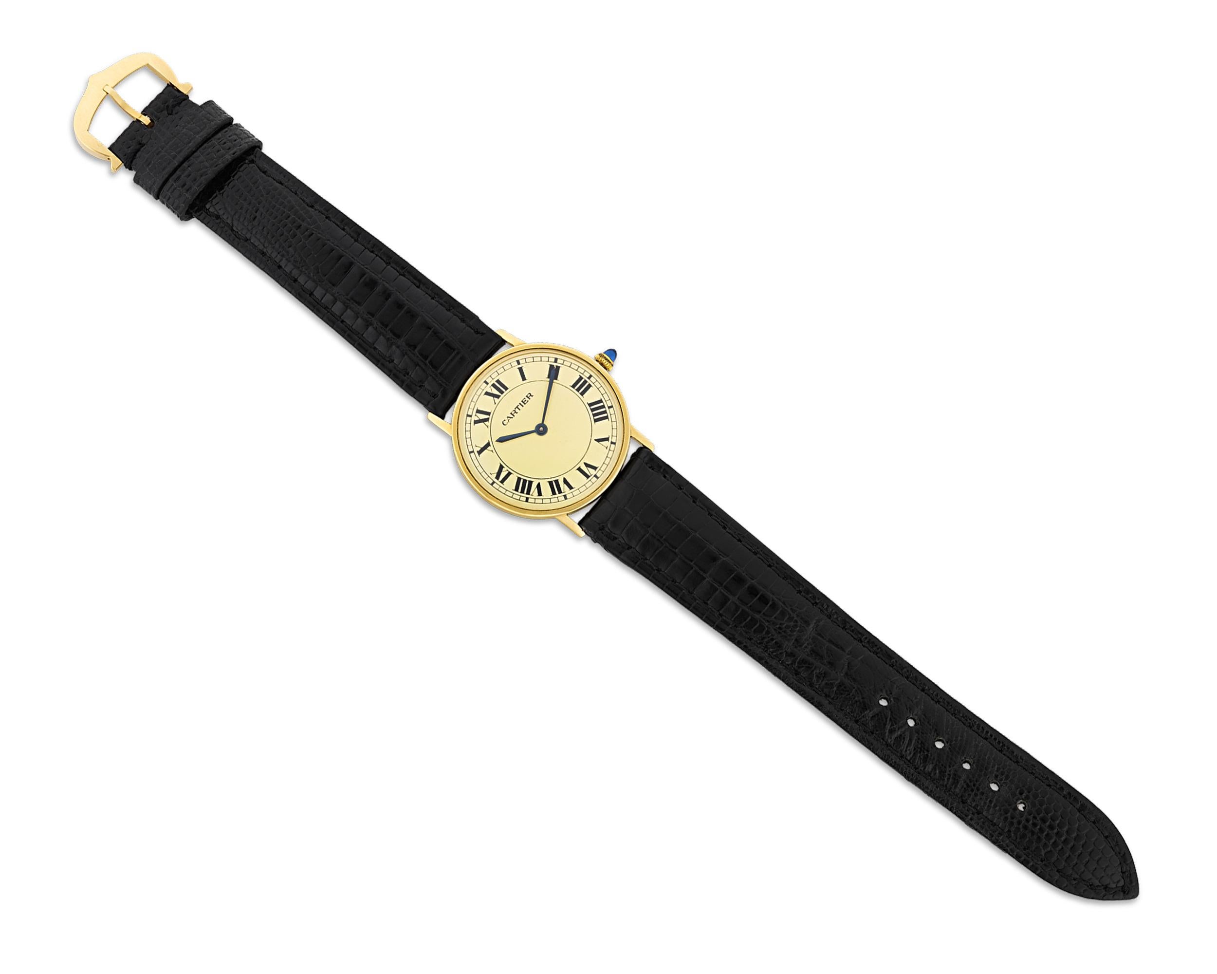Cabochon Cartier Yellow Gold Ronde Wristwatch For Sale