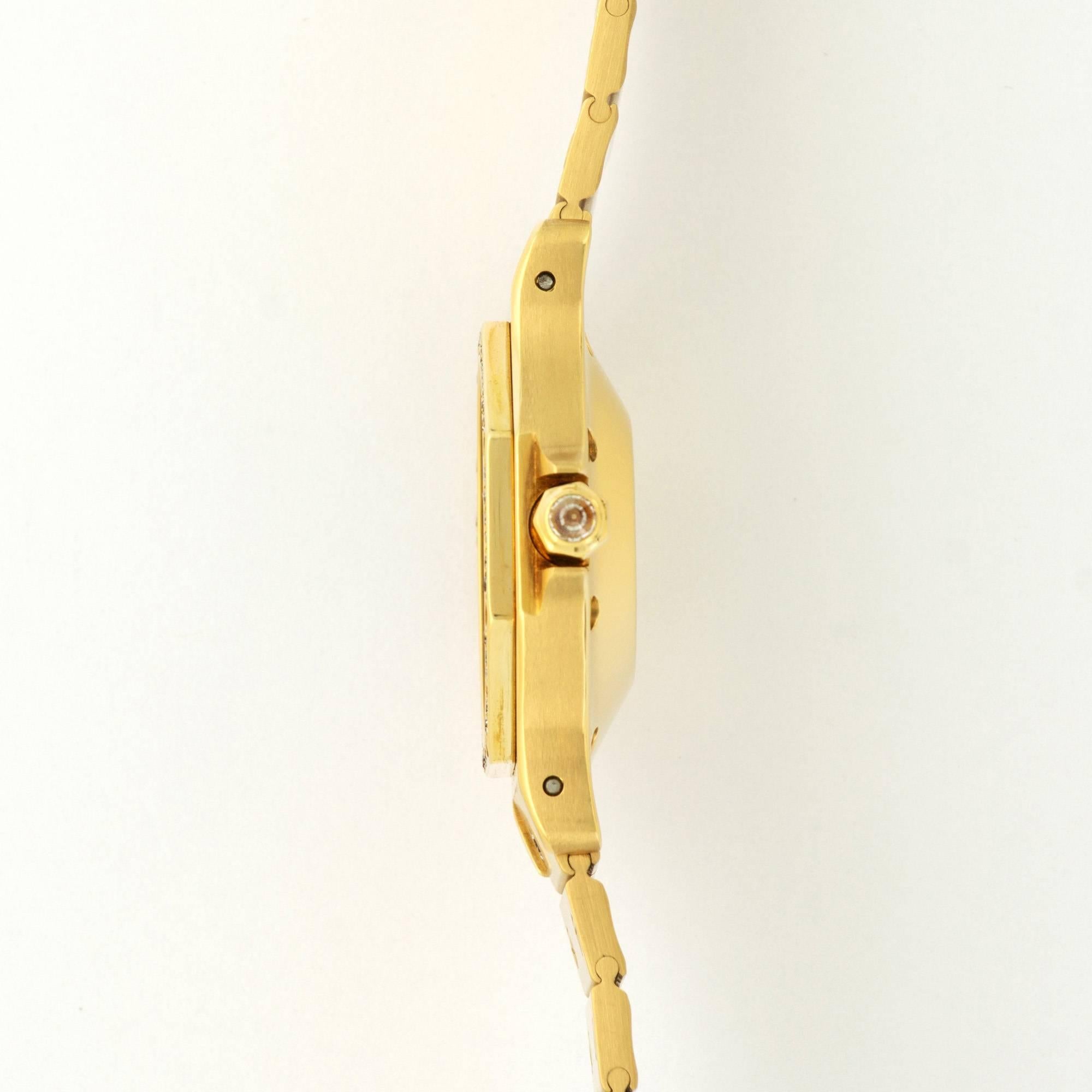 Modernist Cartier Yellow Gold Diamond Stone Dial Santos Automatic Wristwatch, circa 1980s For Sale