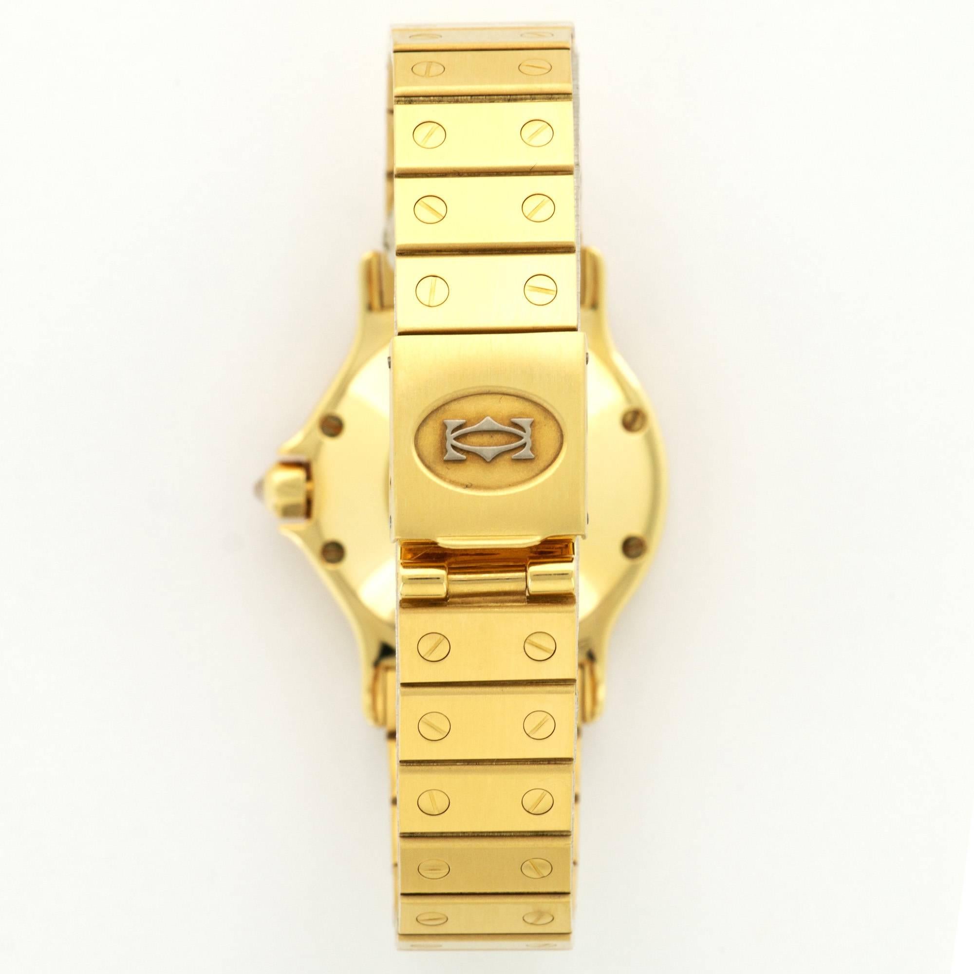 Cartier Yellow Gold Diamond Stone Dial Santos Automatic Wristwatch, circa 1980s In Excellent Condition For Sale In Beverly Hills, CA