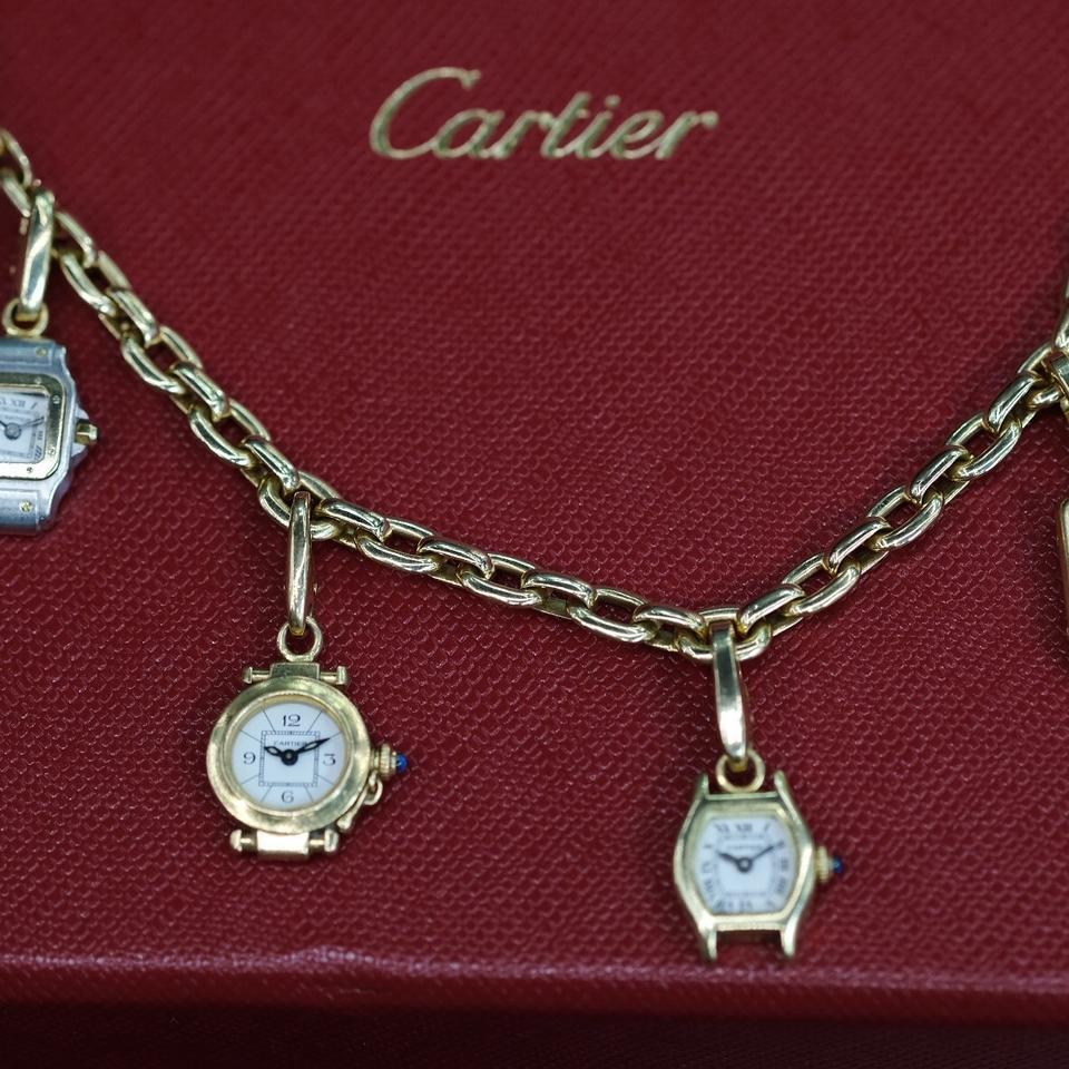 Modern Cartier Yellow Gold Santos Tortue Pasha Tank Watch Charm Link Chain Bracelet