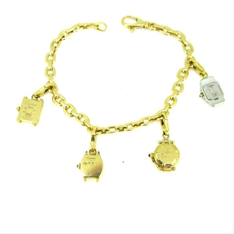 Cartier Yellow Gold Santos Tortue Pasha Tank Watch Charm Link Chain Bracelet In Good Condition In New York, NY