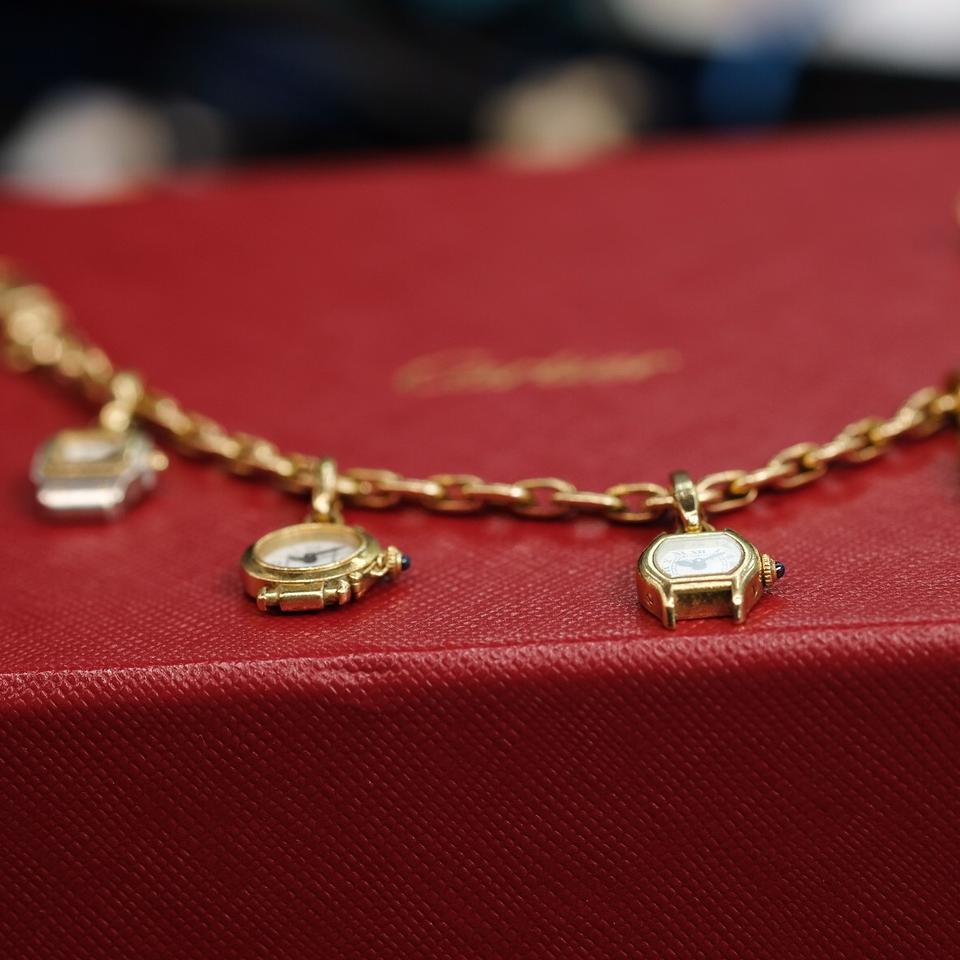 Women's or Men's Cartier Yellow Gold Santos Tortue Pasha Tank Watch Charm Link Chain Bracelet